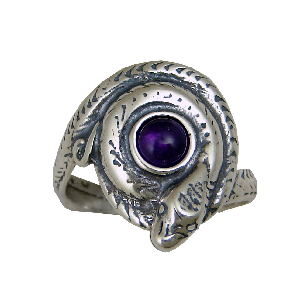 Sterling Silver Snake Ring With Amethyst Size 10